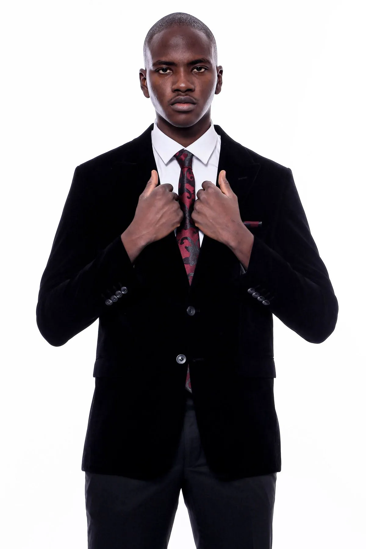 Wide Peak Lapel Velvet Black Blazer - Wessi