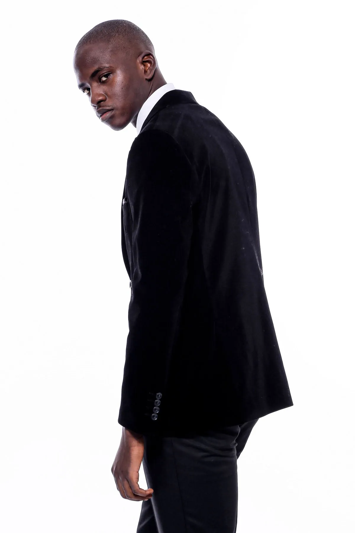 Wide Peak Lapel Velvet Black Blazer - Wessi