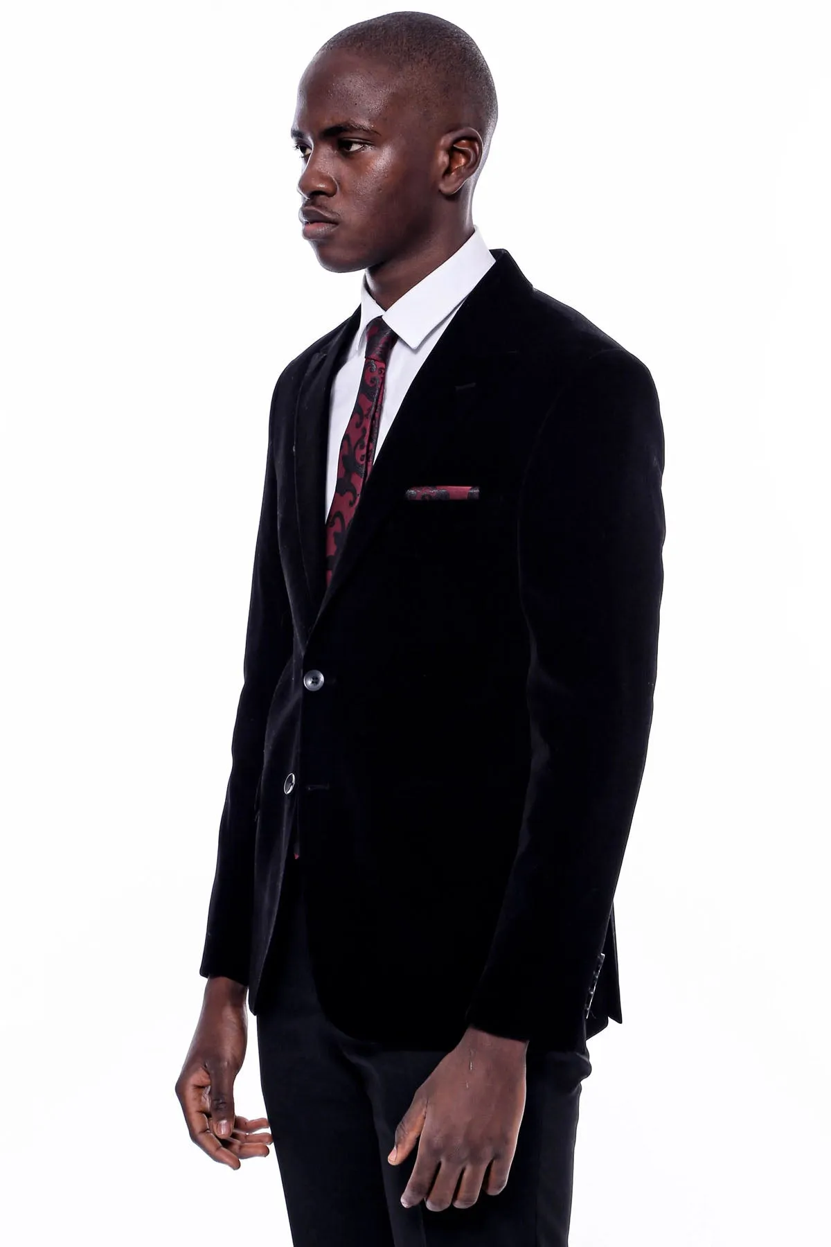 Wide Peak Lapel Velvet Black Blazer - Wessi