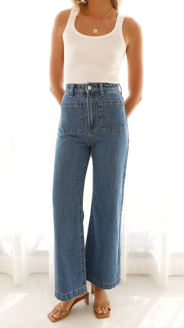Women Casual Retro Loose Straight Jeans