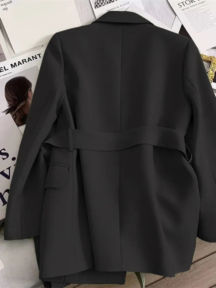 Women's Blazers Spring Autumn Suit Coat Beige Tie Up Jacket Slim Fit Stylish Top Outerwear Office Lady Blazer for Women Clothing