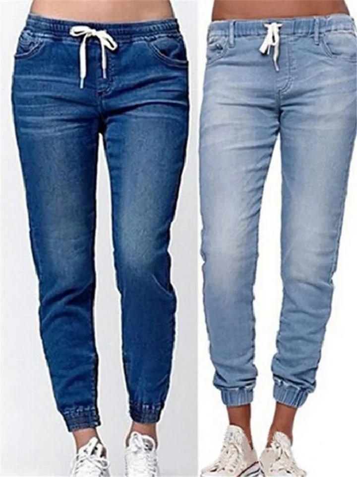 Womens Elastic Waist Drawstring Jeans