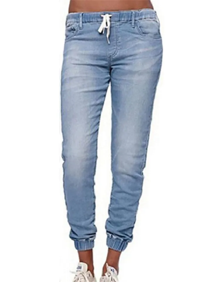 Womens Elastic Waist Drawstring Jeans