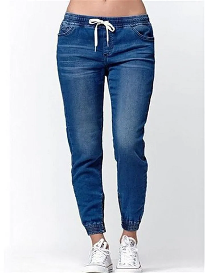 Womens Elastic Waist Drawstring Jeans
