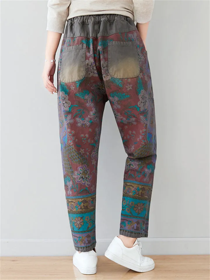 Women's Ethnic Floral Antique Finish Jeans