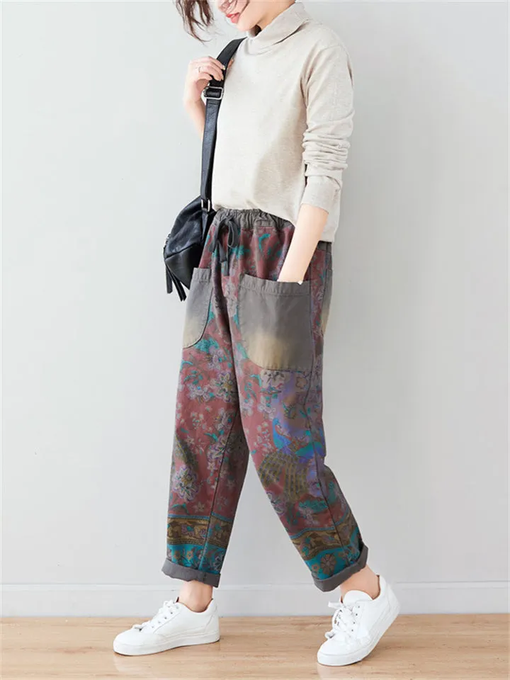 Women's Ethnic Floral Antique Finish Jeans