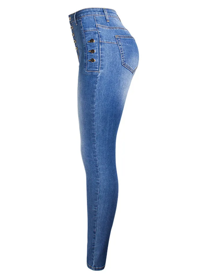 Women's Fashion Slim Fit Buttons Washed Effect Daily Denim Jeans
