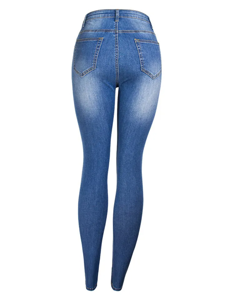Women's Fashion Slim Fit Buttons Washed Effect Daily Denim Jeans