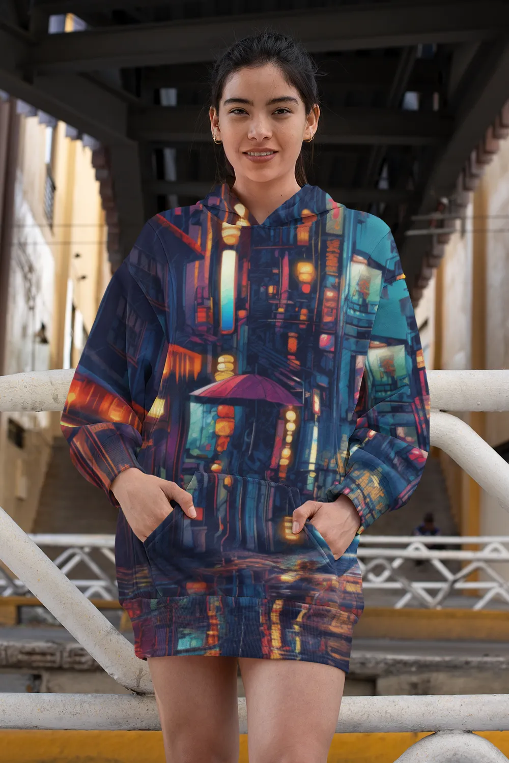 Women's Hoodie Dress - Wandering Osaka