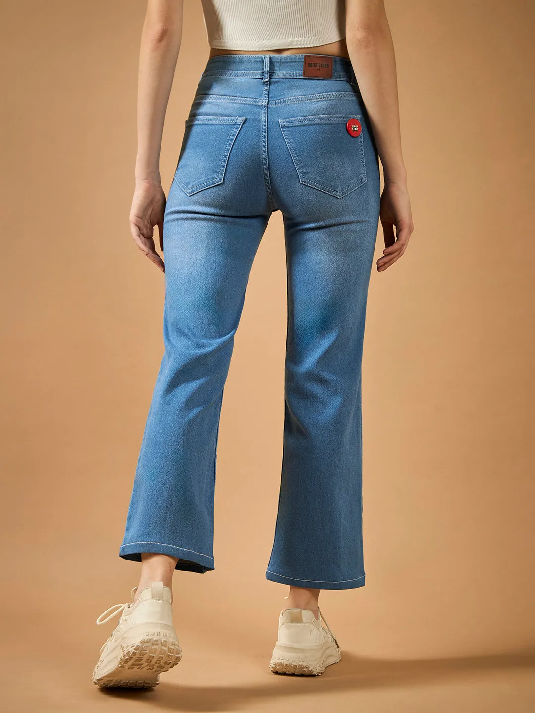 Women's Light Blue Wide-Leg fit Mid-Rise Regular-Length Stretchable Denim Jeans