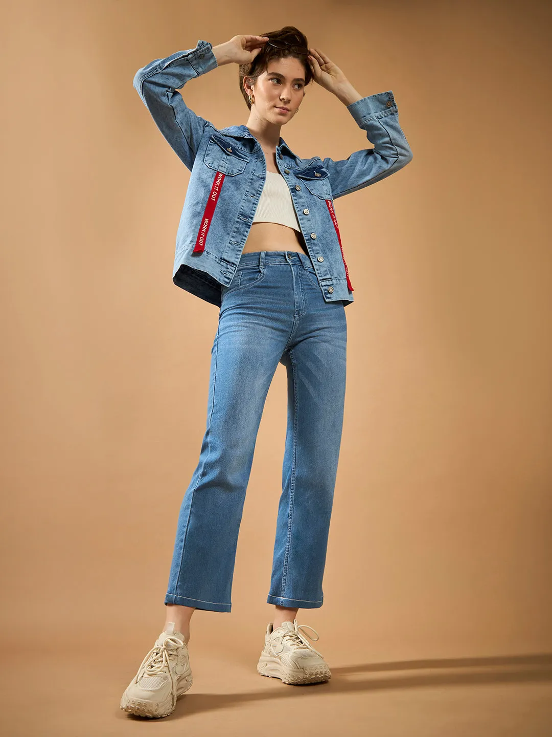 Women's Light Blue Wide-Leg fit Mid-Rise Regular-Length Stretchable Denim Jeans