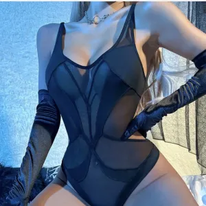 Women's Sexy Lingerie Lace One Piece Mesh Babydoll Teddy See Through Bodysuit