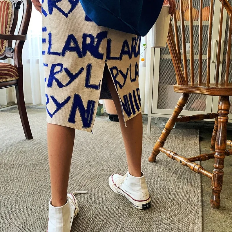 Y2K Letter Print Midi Skirt