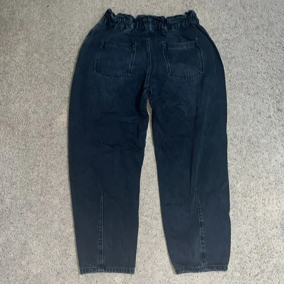 ZARA Baggy Slouchy Fit Paperbag Jeans High Waist Cropped Ankle Faded Black 8