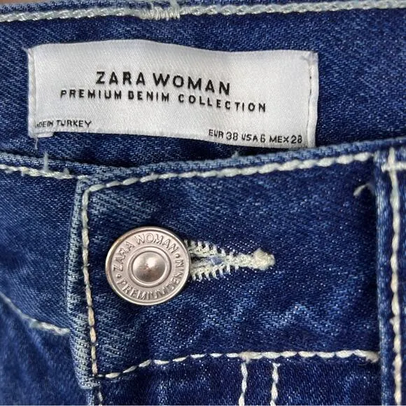 Zara The Vintage High Waisted Extra Wide Leg Jeans 6 Dark Wash Flare