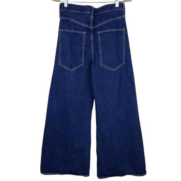 Zara The Vintage High Waisted Extra Wide Leg Jeans 6 Dark Wash Flare